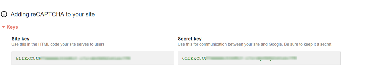 , you will get Site key and Secret key
