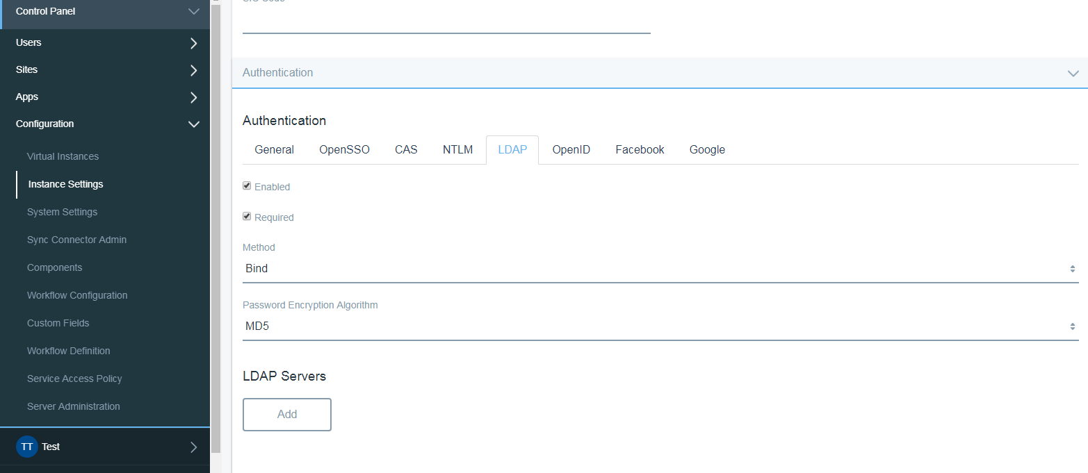 Authentication section and select LDAP from tab sequence