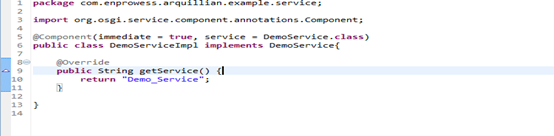 Define OSGi service interface and its Implementation class inside a package created for service classes.