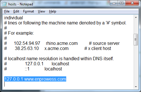 Configure domain name into network host file